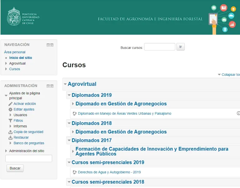 Pantalla 2 de Moodle Facultad de Agronomía UC
