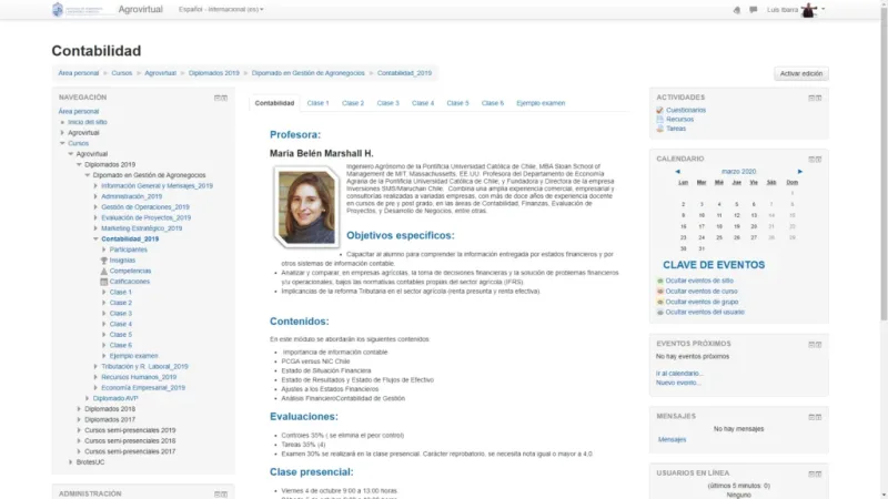 Pantalla 3 de Moodle Facultad de Agronomía UC