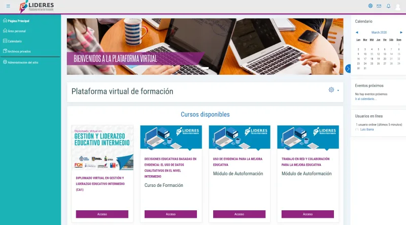 Pantalla 2 de Moodle Líderes Educativos