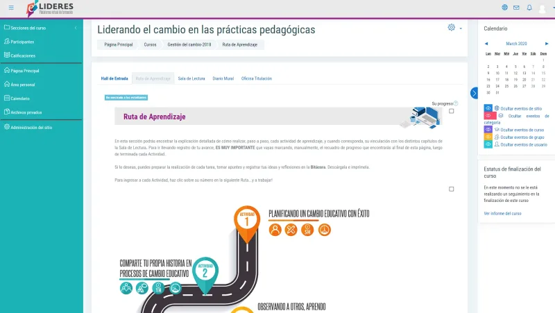 Pantalla 3 de Moodle Líderes Educativos