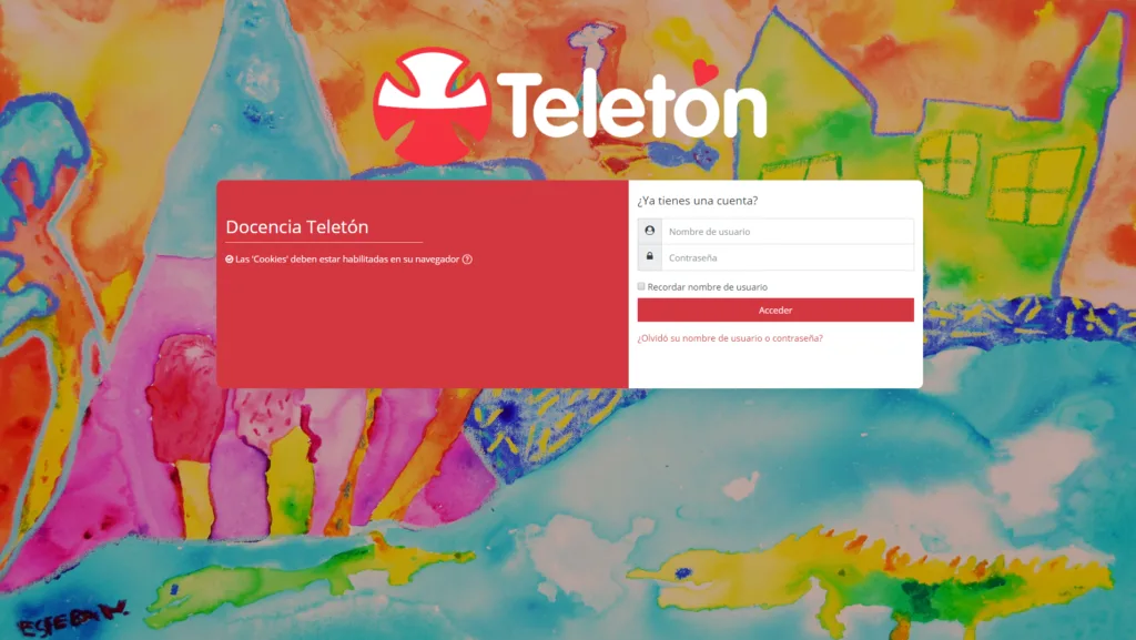 Pantalla principal de Actualización Moodle Teletón