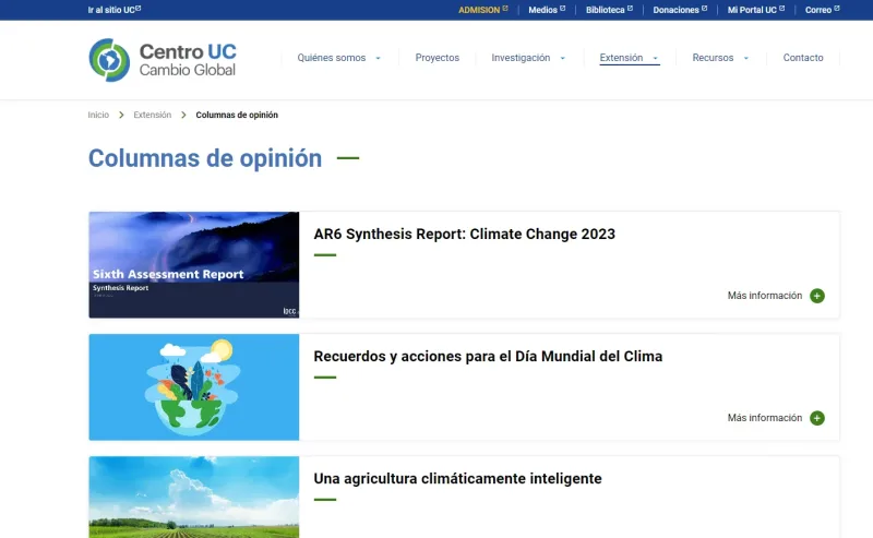 Pantalla 4 de Centro Cambio Global UC