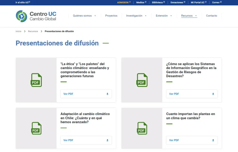 Pantalla 6 de Centro Cambio Global UC