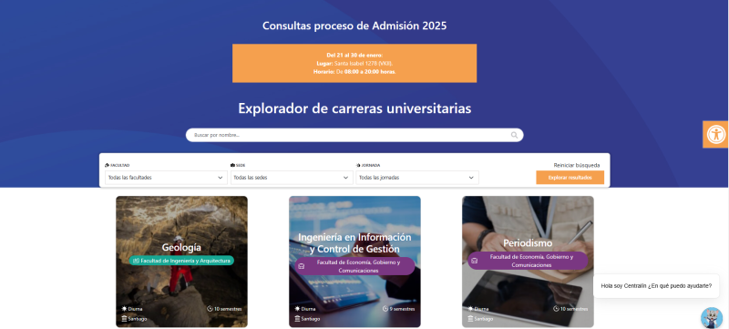 Pantalla 1 de Admisión UCENTRAL