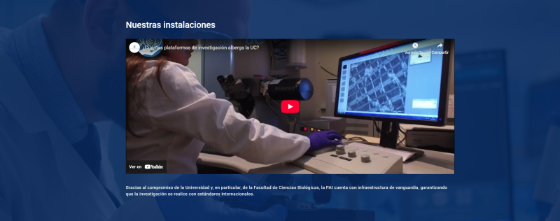 Pantalla 2 de Plataforma de Apoyo a la Investigación de la Facultad de Ciencias Biológicas UC