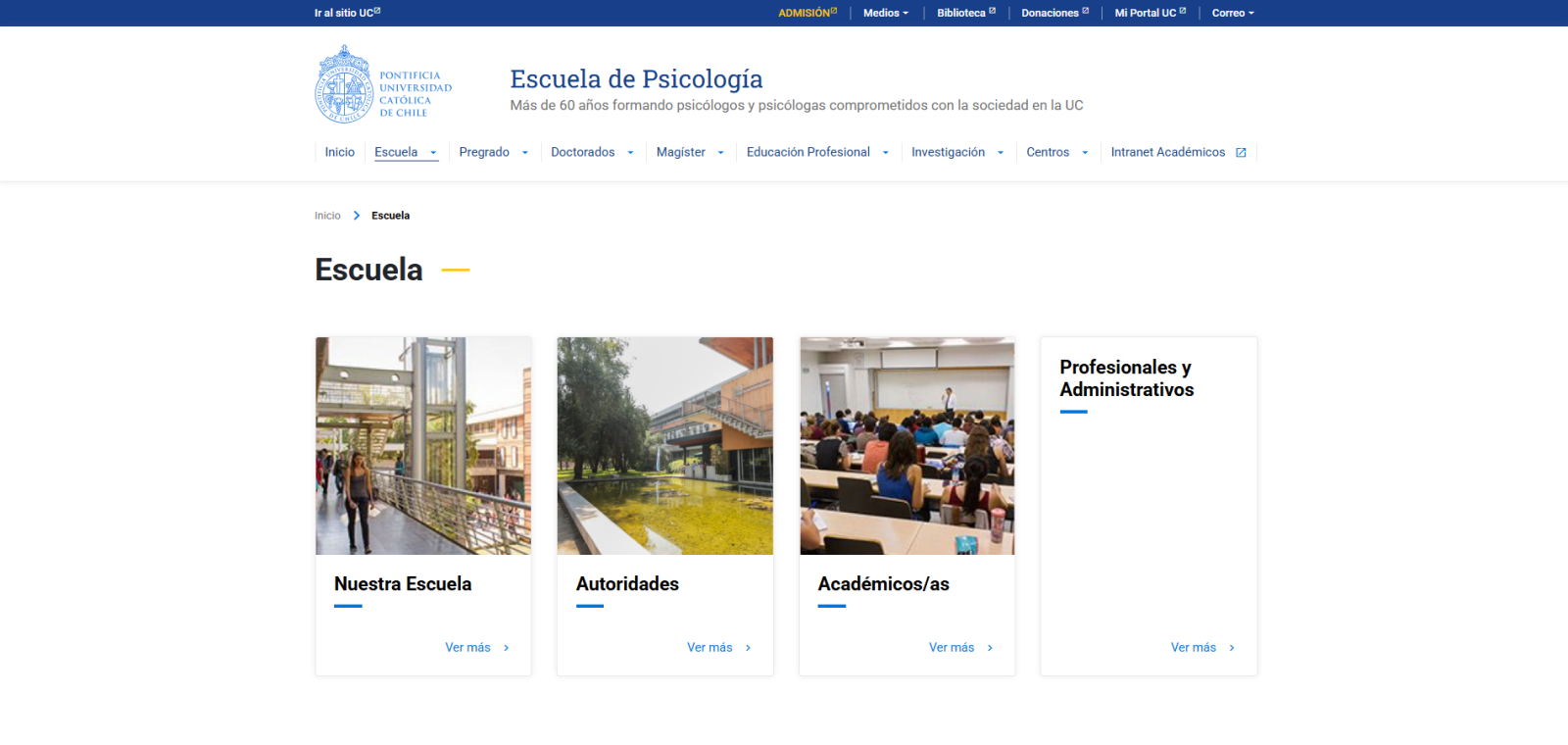 Pantalla principal de Escuela de Psicología