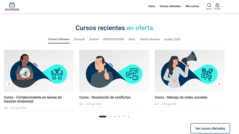 Pantalla 2 de Moodle Registraduría Nacional Colombia