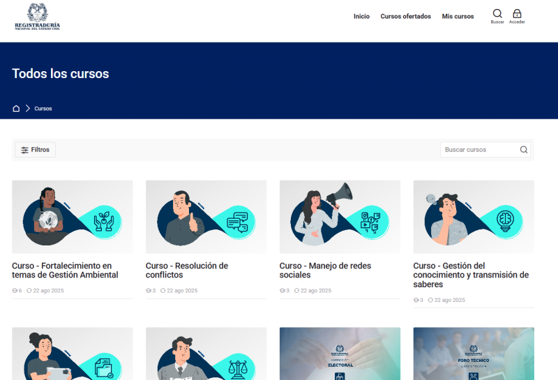 Pantalla 3 de Moodle Registraduría Nacional Colombia