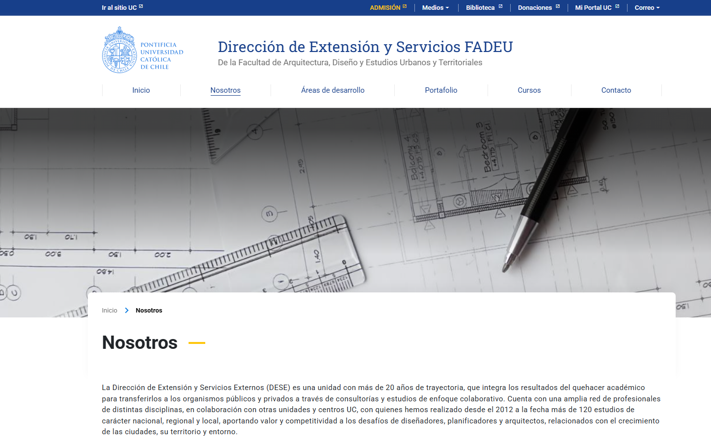 Pantalla principal de Dirección de Extensión y Servicios FADEU