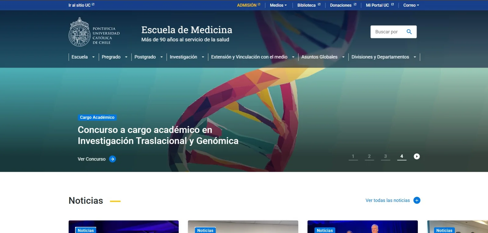 Pantalla principal de Medicina UC