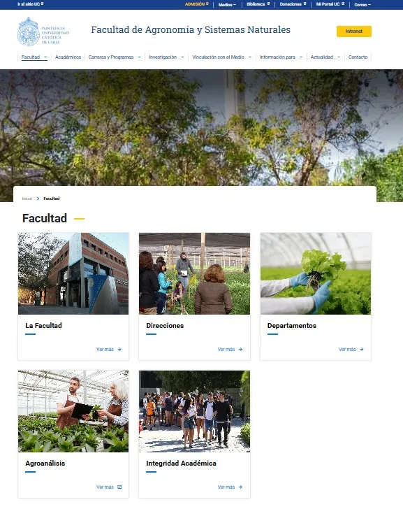 Pantalla principal de Facultad de Agronomía y Sistemas Naturales