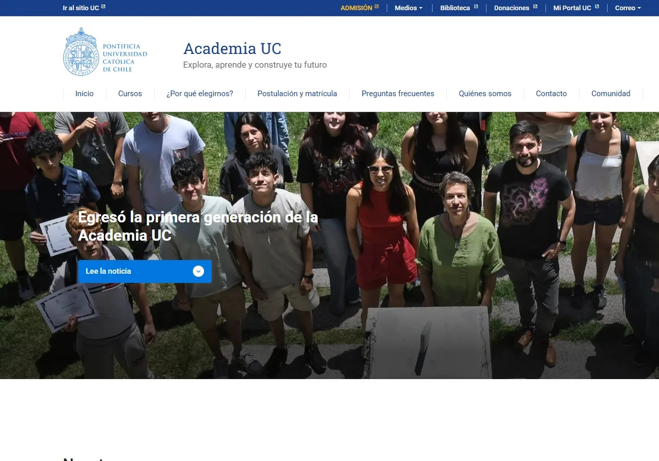 Pantalla principal de Academia UC