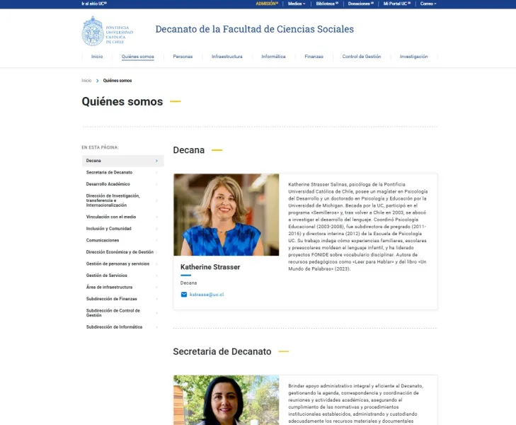 Pantalla 1 de Decanato de la Facultad de Ciencias Sociales