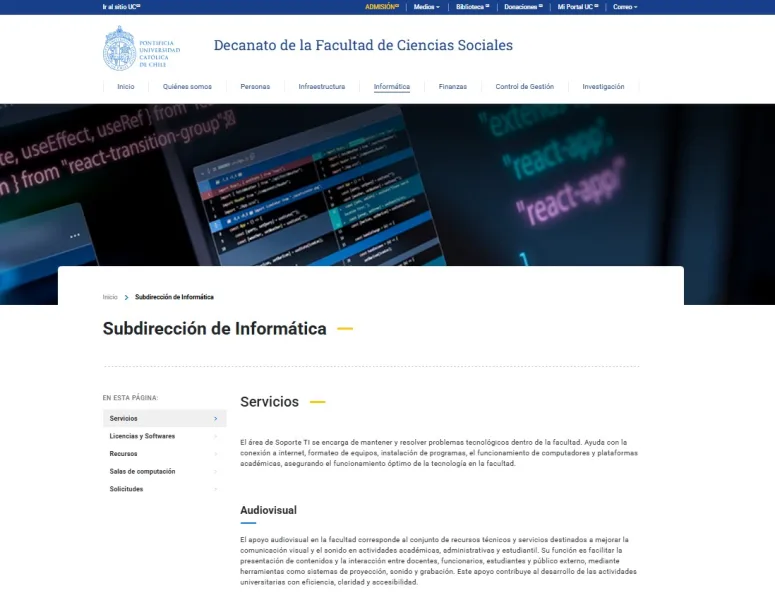 Pantalla 5 de Decanato de la Facultad de Ciencias Sociales
