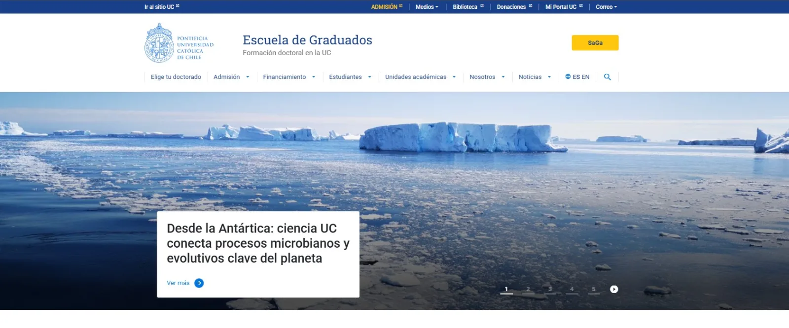 Pantalla principal de Escuela de Graduados