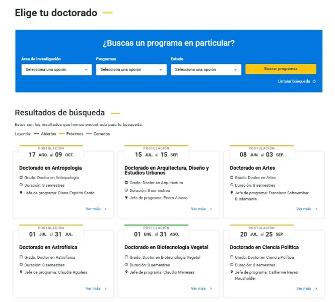 Pantalla 5 de Escuela de Graduados