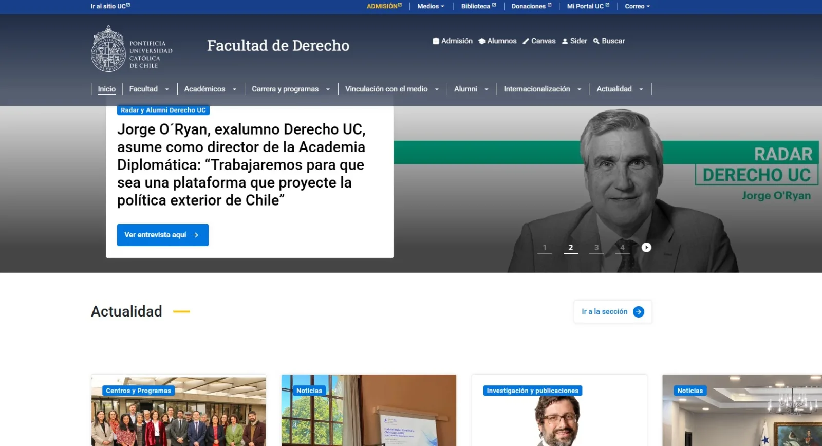 Pantalla principal de Facultad de Derecho