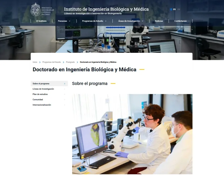 Pantalla 3 de Instituto de Ingeniería Biológica y Médica