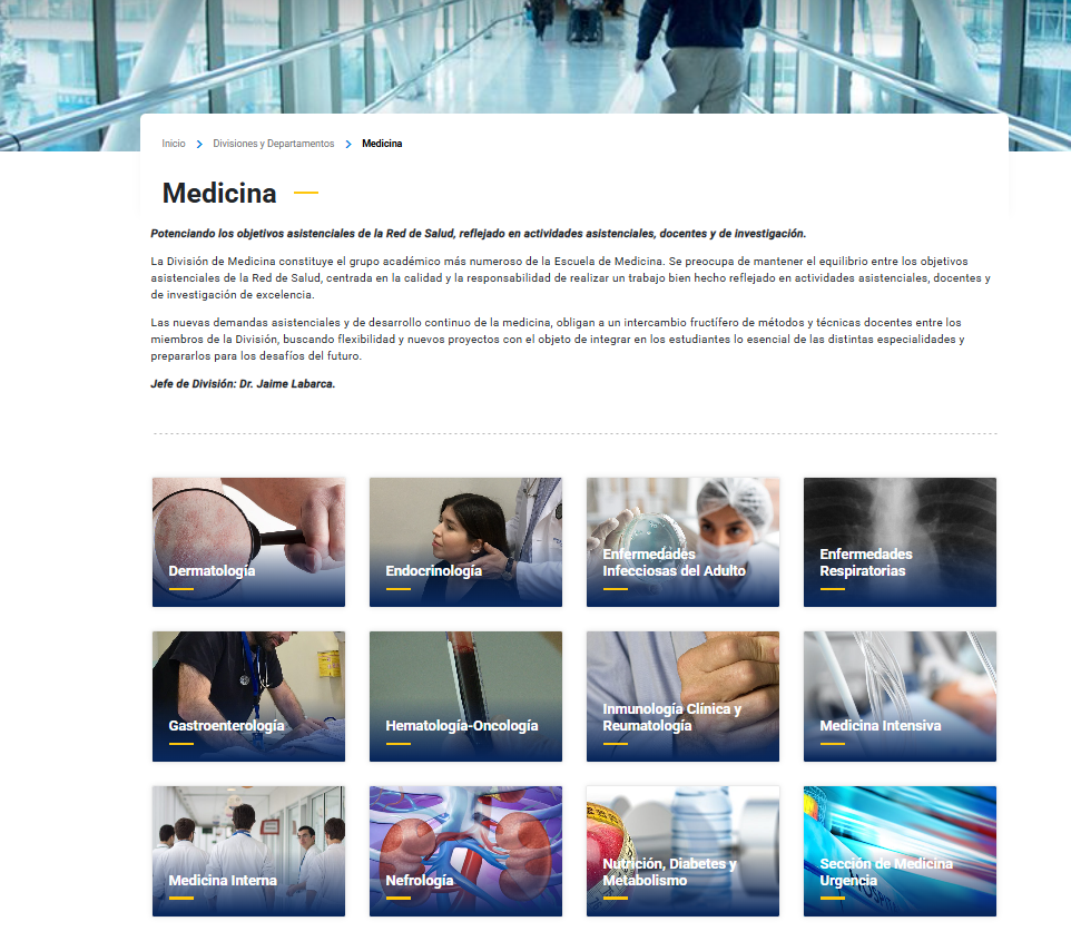 Pantalla principal de Escuela de Medicina