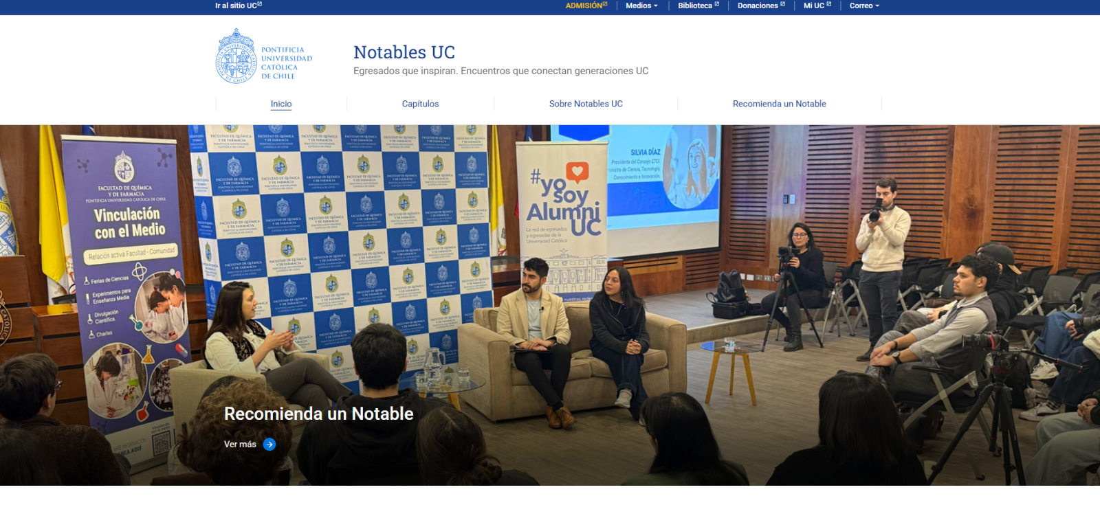 Pantalla principal de Notables UC