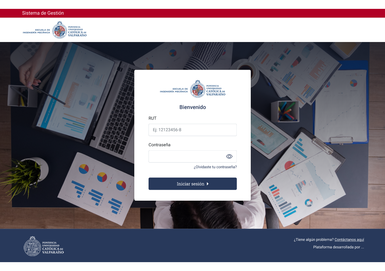 Pantalla principal de Plataforma Intranet Escuela de Ingeniería Mecánica
