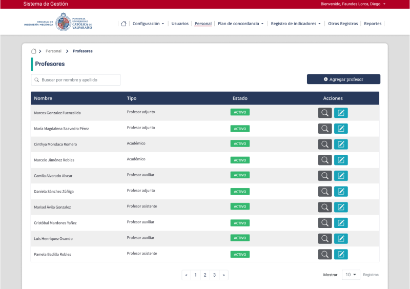 Pantalla 3 de Plataforma Intranet Escuela de Ingeniería Mecánica