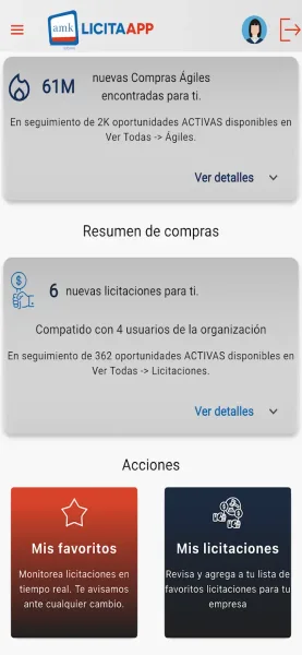 Pantalla 2 de Licitaapp: licitaciones del Mercado Público