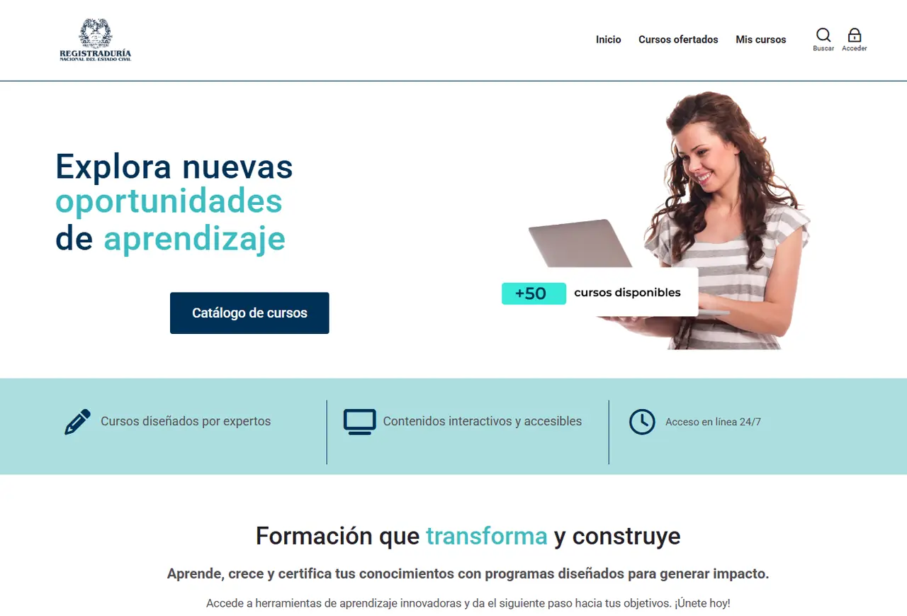 Portada de la Escuela Virtual de la Registraduría Nacional de Colombia