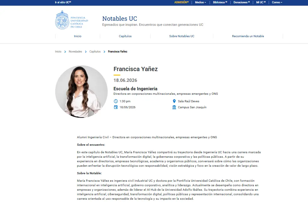 Ficha de una persona destacada en el sitio Notables UC